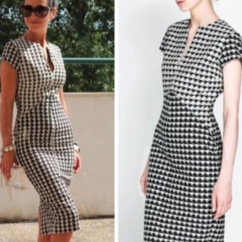Zara Houndstooth Midi Sheath Dress